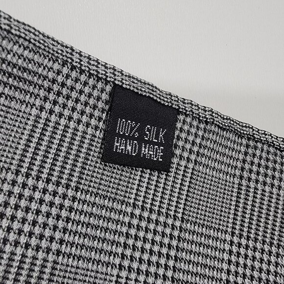 Pocket Square 100% Silk Handkerchief Black Glen Plaid Wedding Vintage - Picture 3 of 3